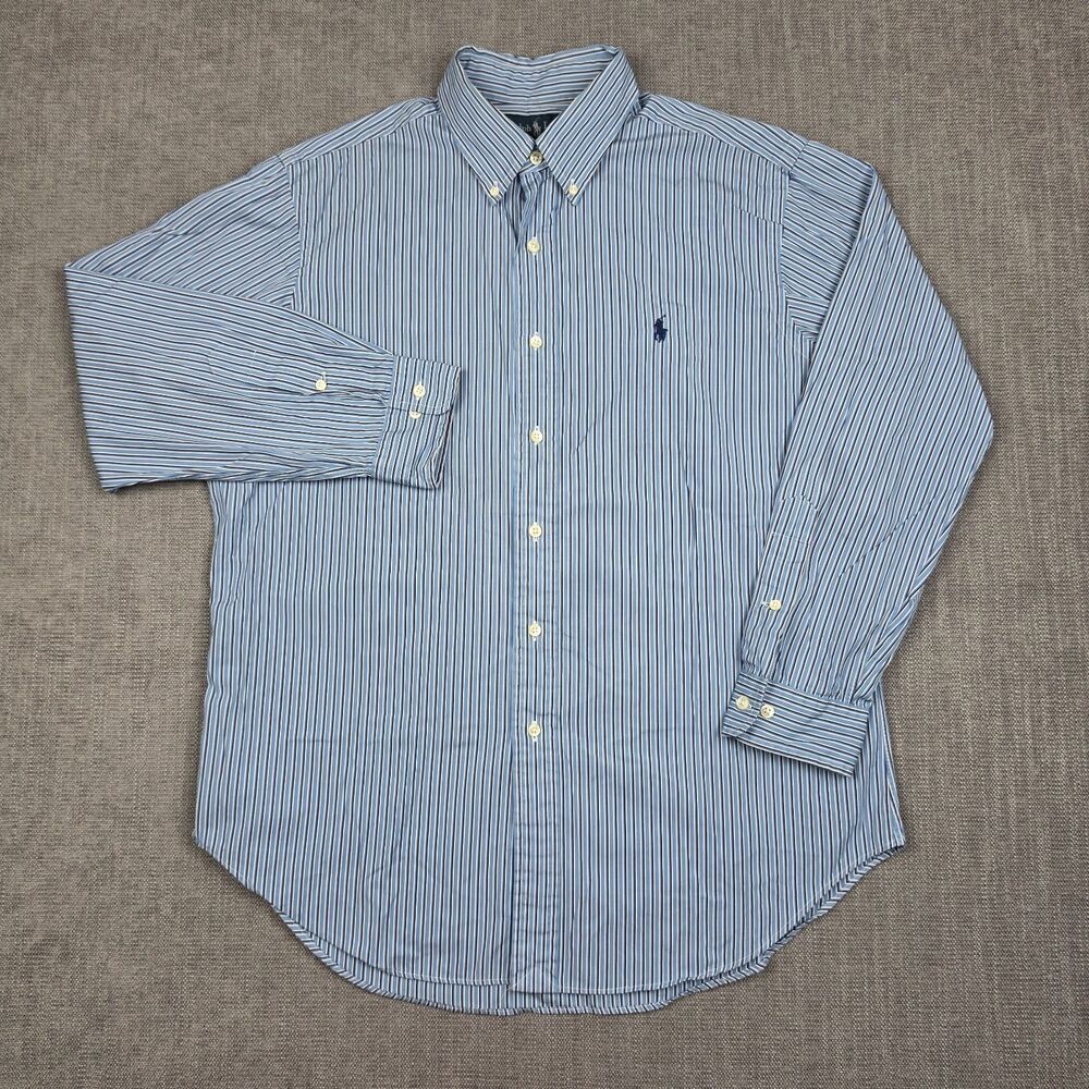 Polo Ralph Lauren Shirt Mens 16 32/33 Blue Stripe Classic Fit Button Down Pony